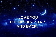 a night sky with the words i love you to the last star and back written on it