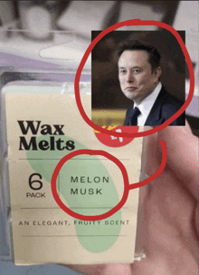 a pack of wax melts with a picture of elon musk on the bottom