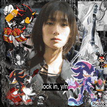 a collage of shadow the hedgehog and a woman with the words lock in y/n
