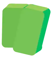 two green blocks are stacked on top of each other on a white background ..