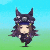 a cartoon character in a police uniform is surrounded by sparks
