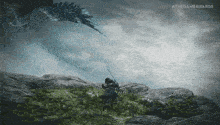 a video game character is fighting a dragon in a video game