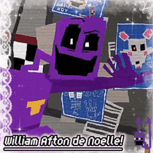 a drawing of william afton de noelle with a purple cartoon character