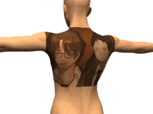 a woman with a tattoo on her back of a man and woman