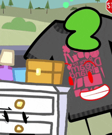 a cartoon drawing of a person wearing a shirt that says 3
