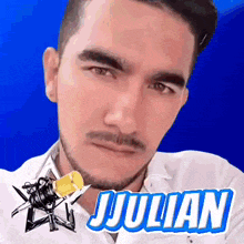 a man with a beard and the name julian on the bottom