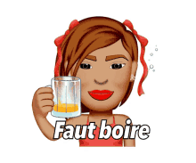 a cartoon of a woman holding a glass of orange juice with the words faut boire above her