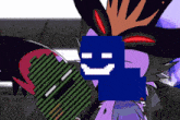 a cartoon character with a blue square with a smile on it