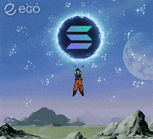 a cartoon of a man holding a sphere with the letter s on it in the air