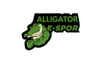 a logo for alligator e-spor with a cartoon alligator on it