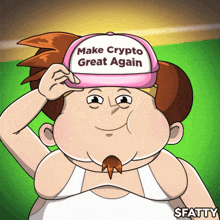 a cartoon of a man wearing a hat that says make crypto great again