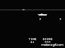 a black and white video game with a time of 56 seconds and a score of 500 .