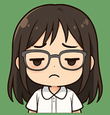 a cartoon of a girl wearing glasses and a white shirt