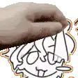 a close up of a person 's hand holding a donut over a drawing of a face .