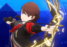 a girl is holding a bow and arrow in her hands