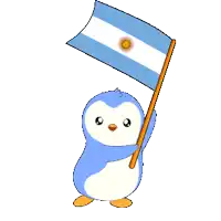 a cartoon penguin is holding a flag with the argentina flag on it