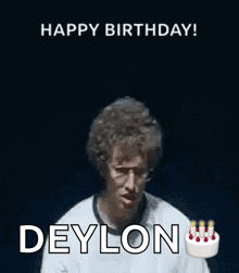 a man making a funny face with the words happy birthday deylon on the bottom