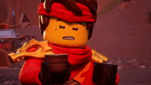 a close up of a lego figure with a scarf around his neck