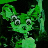 a green rabbit with big eyes is surrounded by a chain