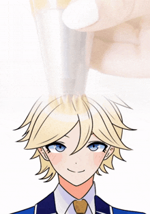 a drawing of a boy with whipped cream coming out of his head
