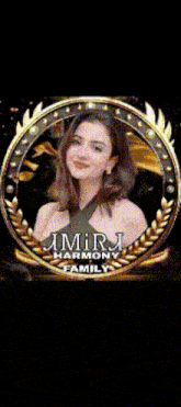 a picture of a woman in a circle with amirj harmony family written on it