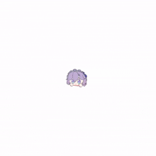 a cartoon character with purple hair and blue eyes has a surprised look on her face