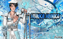 a picture of hunka hunka with a blue background