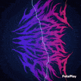 a blue background with purple flames and lightning and the word fotoplay on the bottom