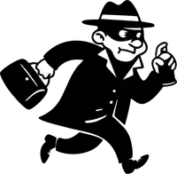 a black and white drawing of a man in a mask running