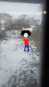 a cartoon of a person standing in the snow with a caption that says why he start getting bigger