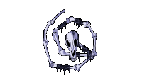 a cartoon drawing of a skeleton with a face on it 's head .