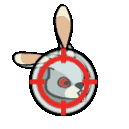 a cartoon rabbit is looking through a magnifying glass with a red circle in the middle .