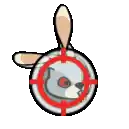 a cartoon rabbit is looking through a magnifying glass with a red circle in the middle .