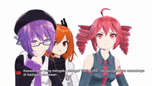 a group of anime girls are standing next to each other with the words kasane teto yang mengaku sebagai vocaloid di hadapan wanitawan