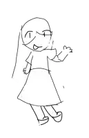 a black and white drawing of a girl with glasses
