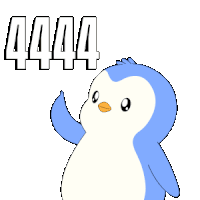 a blue and white penguin with the word 4444 behind it