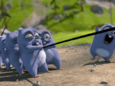a group of cartoon animals are being pulled by a rope and the caption reads " me guzzy the lemming "