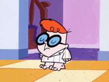 dexter from dexter 's laboratory is standing barefoot on the floor