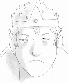 a black and white drawing of a man wearing a crown on his head