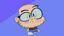 a bald cartoon character with glasses and a beard