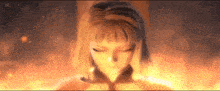 a girl with her eyes closed is surrounded by fire