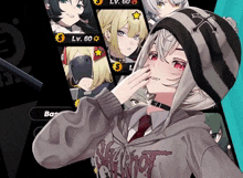 a girl wearing a hoodie with the word slayer on the front