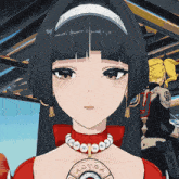 a girl with long black hair and a necklace that says astra on it