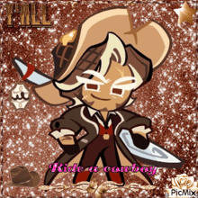 a picture of a cowboy cookie with the words ride a cowboy on the bottom