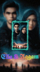 a movie poster for ella & niggam features a man and a woman standing next to each other