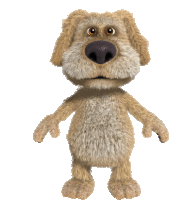 a cartoon dog with a purple nose is standing up