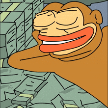 a cartoon of a monkey with a huge smile on his face with the letters h and i on his teeth