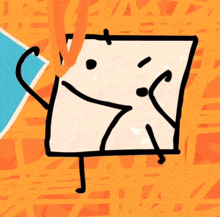a drawing of a square with arms and legs and a face