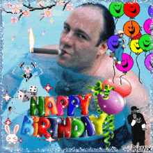 a picture of a man smoking a cigar with the words happy birthday
