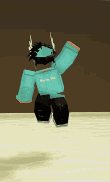 a cartoon character wearing a blue shirt that says moe van chris on it